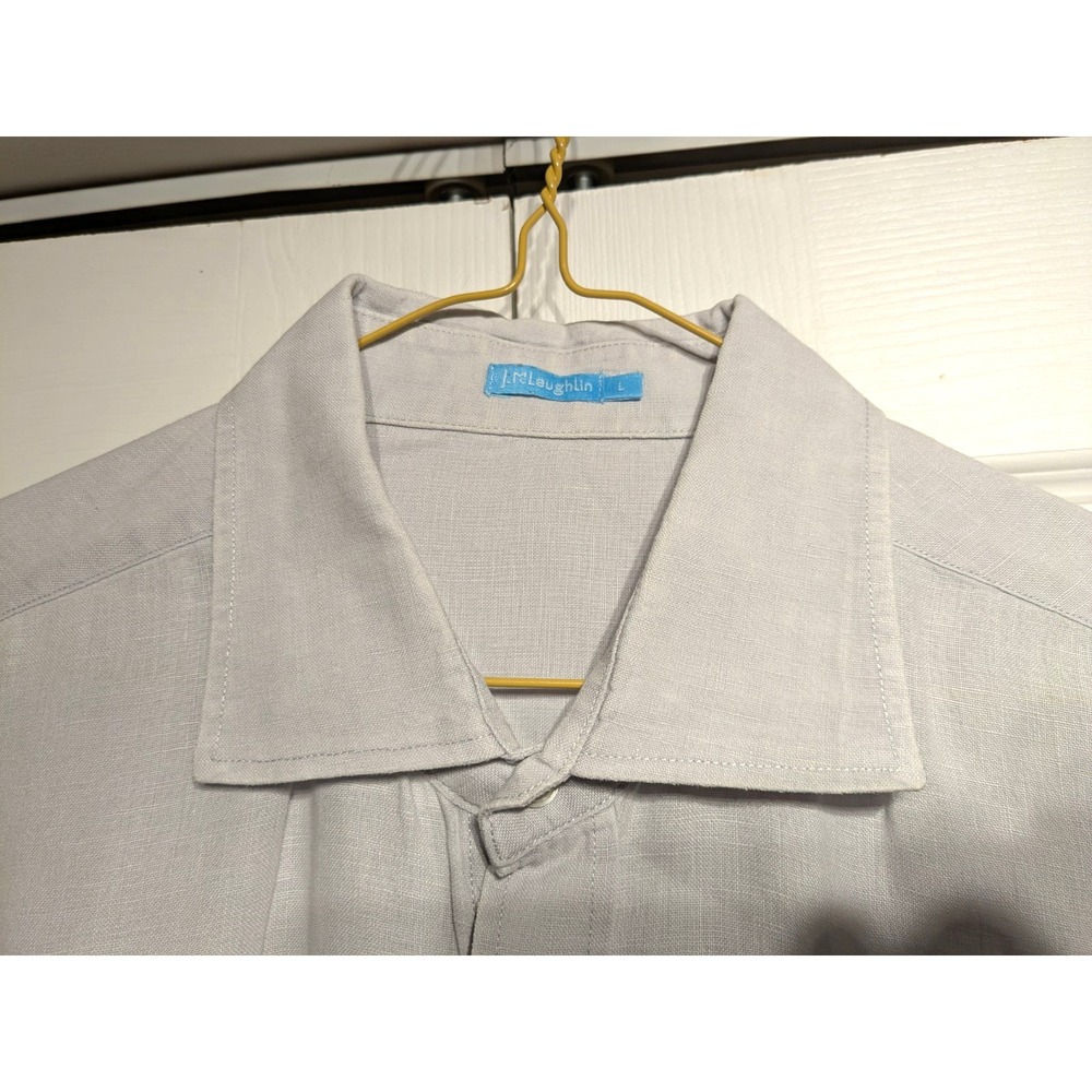 J. Mclaughlin Button Up Linen Shirt Mens L Beach/Formal Light Gray‎ Long Sleeve - Picture 4 of 16
